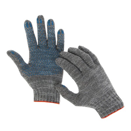 Workers, m/b gloves, knitting 7 class, 5 threads, size 9, with PVC dots, gray, Greengo