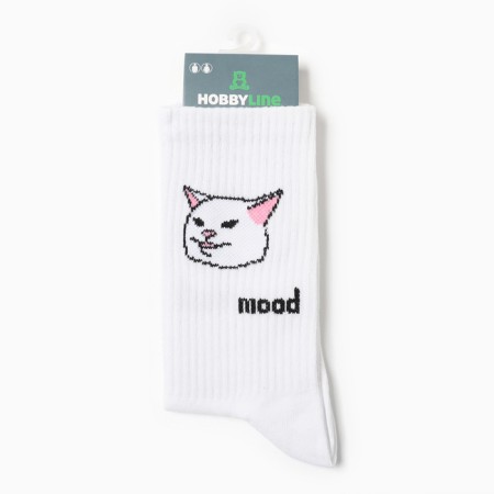 Male socks "Cat Mood", white color, rr 41-45-2