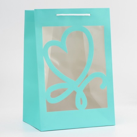 Gift package with a curly window, 20 x 16 x 30 cm, blue