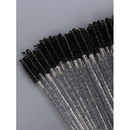 Brushes for eyebrows and eyelashes, set - 50 pcs, 9.5 cm, black/transparent color-2