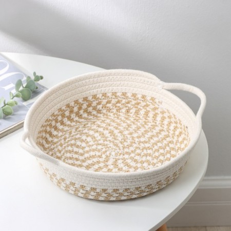Basket for storage ladled handmade LadOOM "Visavi", cotton, with handles, 34 × 24 × 7 cm, beige color-8