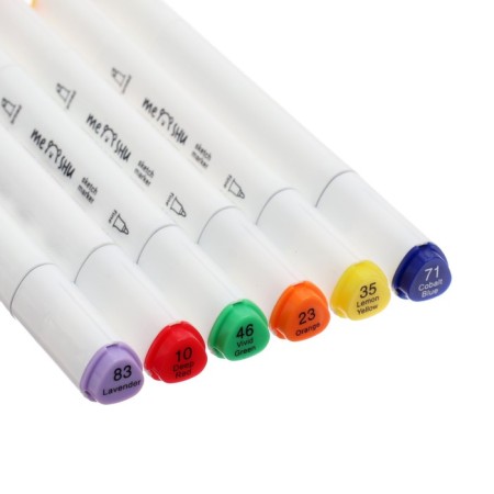 Meshu bilateral markers for sketching, 6 colors (basic colors)-1