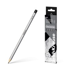 A set of pencils of chernographic various hardness of 6 pieces, Erichkrause, Griffel D = 2.2 mm, hexagonal, shock -resistant, silver, in the box
