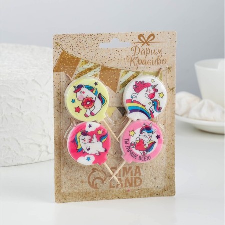Set of candles in the cake "Unicorn", size 1 candle 4 × 4.4cm, 4 pcs-1