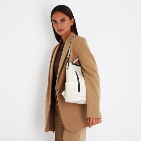 Women's backpack made of artificial leather with lightning, 4 pockets, milk color-7
