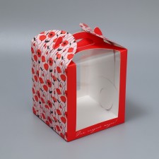 Box for a small cake, confectionery packaging, “poppies”, 15 x 15 x 18 cm