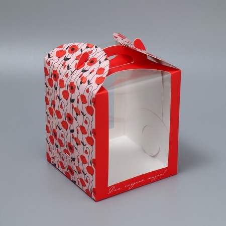 Box for a small cake, confectionery packaging, “poppies”, 15 x 15 x 18 cm