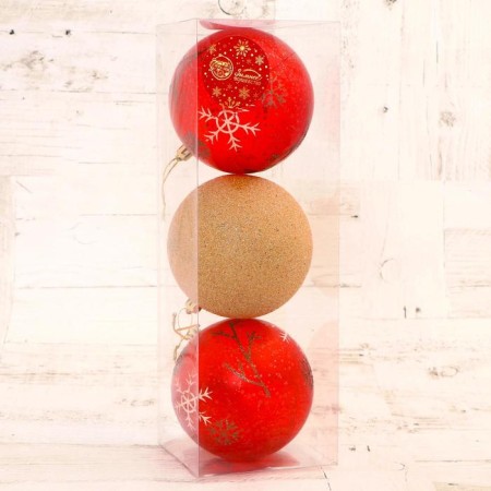 Set of balls plastic D-10 cm, 3 pcs "Quiet evening Assorted" gold red-1