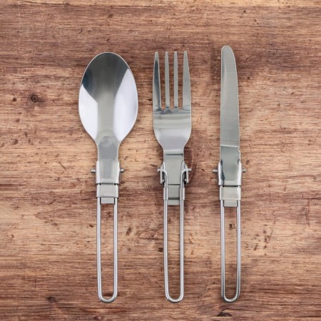A set of folding devices "by the fire", fork, spoon, knife-1