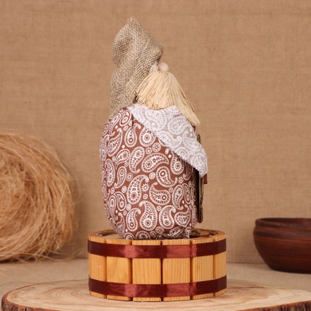Brown Domovka "Afanasy with Lukoshka", on a barrel, 28x15x12 cm-3