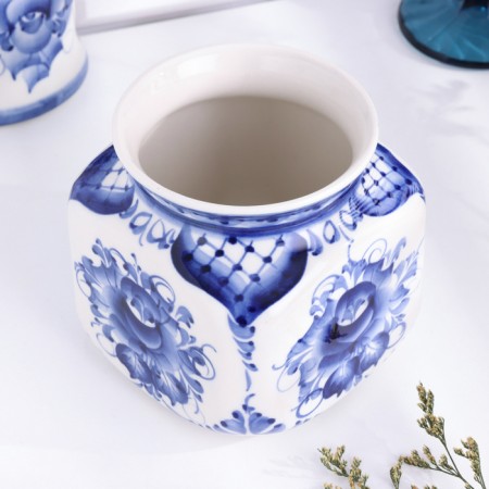 Bank for bulk "flowers", small, gzhel-3