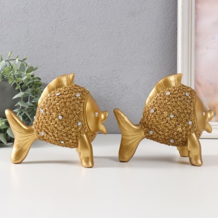 Souvenir Polystone "Golden fish with rhinestones" set 2 pcs 15x9x15 cm-1