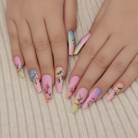 Follow nails "Frigs", 12 pcs, with adhesive plates, ballerina shape, multi -colored-8