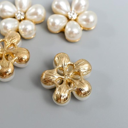 Decor for creativity Metal "Chamomile from Pearl" set 4 pcs 2.3x2.3 cm-1