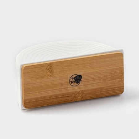 Porcelain napkin on the bamboo stand Bellatenero, 14.5 × 6.5 × 8 cm, white color-4