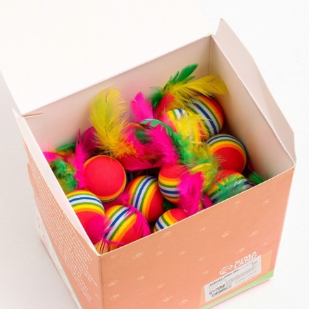 Ball with feathers for cats, 3.4 cm, packing 50 pcs, mix of flowers-5