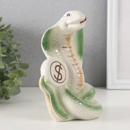 Souvenir Ceramics "Cobra with coins" light green with gold set 2 pcs 9x12.2x15.5 cm-3