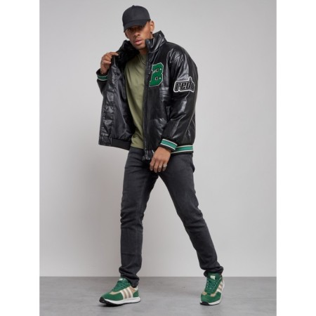 Eco -leather jacket men, size 48, black color-9