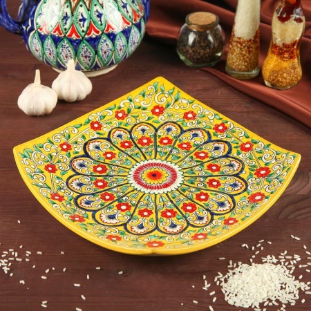 Largan Rishtan ceramics "Flowers", 28 cm, square, yellow mix
