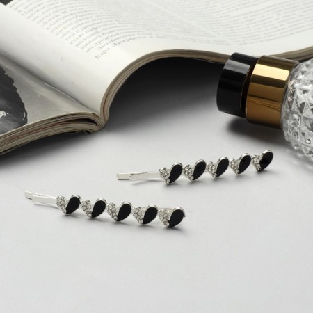 Invisibility for hair "Annabelle" (set 2 pcs) heart black, 6.5 cm, silver
