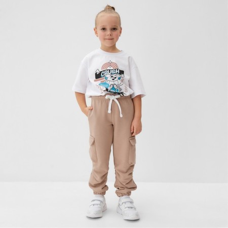 Children's pants minku, beige color, height 104 cm-4