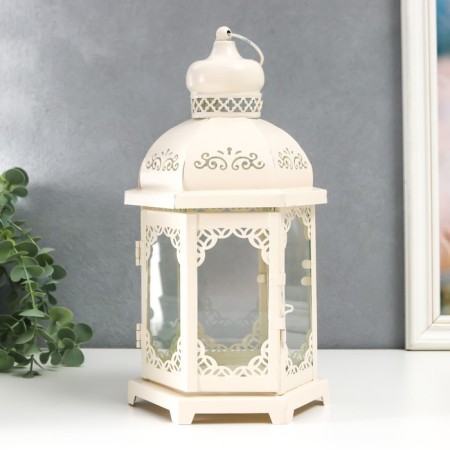 Climber Metal, glass "Lantern - flowering monograms" D -10 cm white 13.5x15x29 cm-1