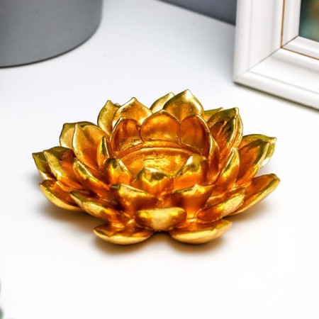 Polystone candlestick for 1 candle "Golden Flower" 3.5x12x12 cm-1