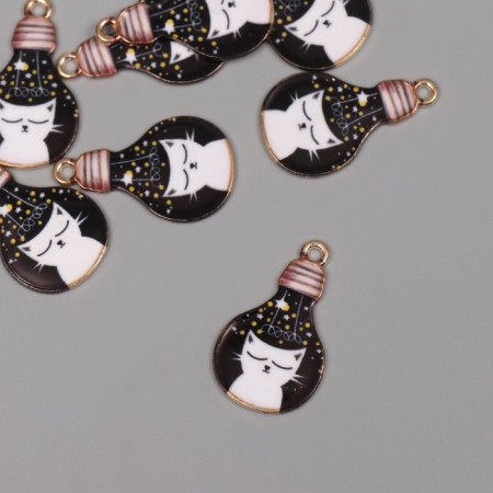 Decor for creativity metal, enamel "White Cat in a bulb" 2.8x1.6 cm