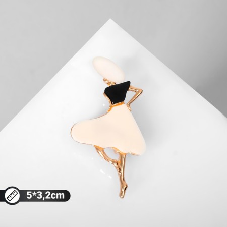 Brooch "Lady", black-beige color in gold