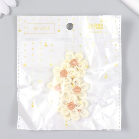 Decor for creativity Textile embroidery "White chamomile" 2.5x2.5 cm-3