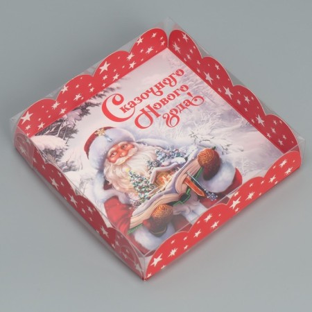 Box for confectionery with PVC lid "Fairytale New Year", 13 x 13 x 3 cm, New Year-1
