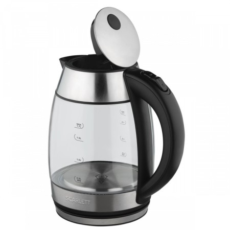 Electric kettle Scarlett SC-EK27G94, glass, 1.7 l, 2200 watts, silver-black-1