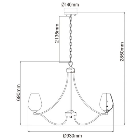 Palermo chandelier, size 93x285x93 cm, 480W 8xe27 IP 20-3