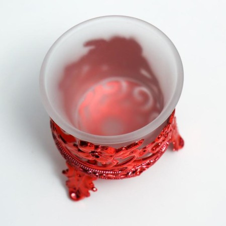 Glass candlestick, 1 candle "Flowers" red 6.5x6x6 cm-2