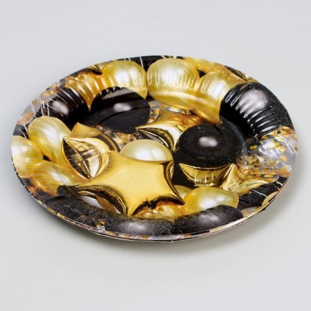 Disposable paper plate "Black Gold", balls ", (18 cm), set 6 pcs-1