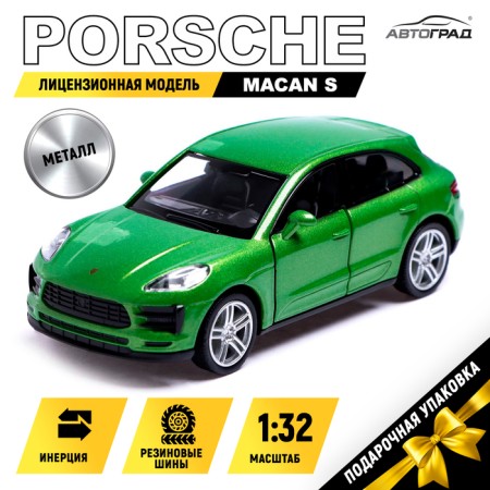 Metal machine Porsche Macan S, 1:32, doors, inertia, green color open