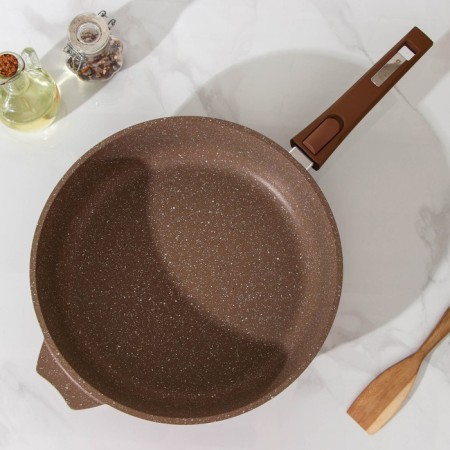 Granite pan, d = 30 cm, removable handle, glass cover, anti -stick coating, brown color-1