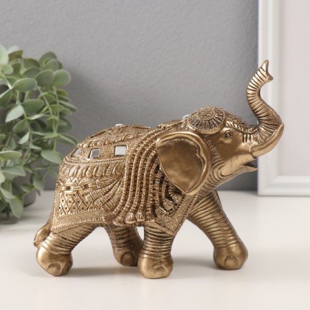 Polystone souvenir "Bronze Elephant in Popon with brushes and mirrors" 16x8.5x20 cm