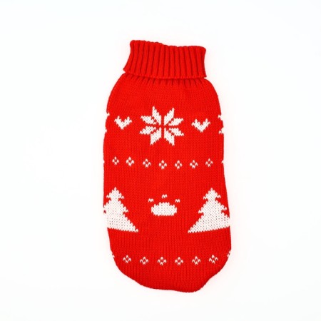 Clothing for dogs. Knitted sweater with "New Year" ornament, red, size L-6
