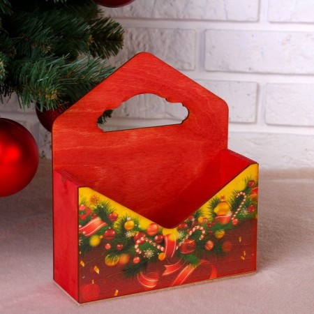 Wooden Kashpo "envelope, New Year No. 4", wooden pen, red, 20.5 × 18 × 6 cm