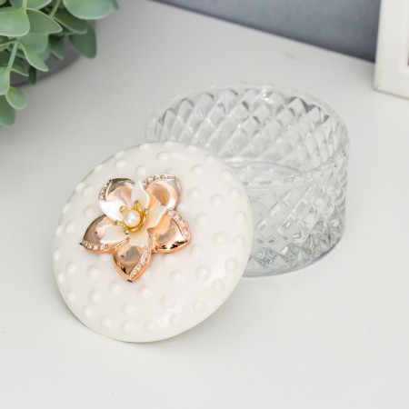 Casket glass, ceramics "Golden Flower" 6.5x8.5x8.5 cm-1