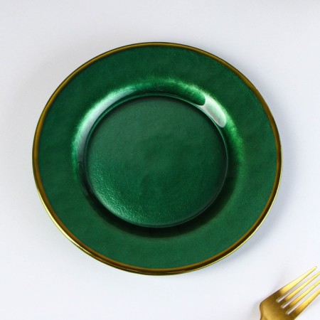 Glass dessert “Emerald”, d = 21.5 cm, green color with gold tap