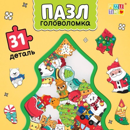 Puzzle-headed "New Year's tree", a frame-lodge, 31 details