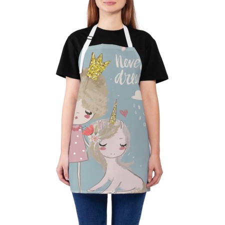 Apron of a kitchen with a photo print "Princess and a unicorn", adjustable, size OS