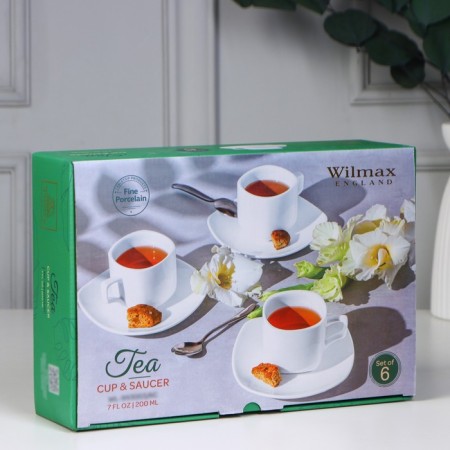 Service Porcelain TeaX ILONA, 12 items: 6 cups 200 ml, 6 saucers, white color-9