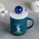 Ceramic mug with a lid and spoon "Cosmonaut", 350 ml, Mix drawing
