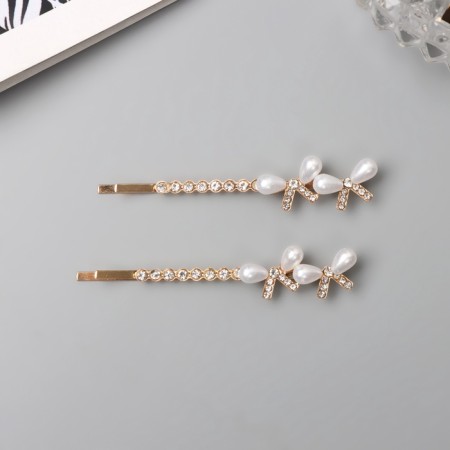 Invisibility for hair "Gloria" (set 2 pcs) double bow, 6 cm, gold