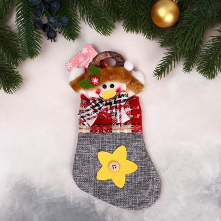 A toe for gifts "Snowman and a stars with a button" 12x24 cm, gray-1
