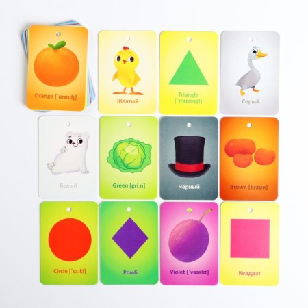 Cards on the ring for learning the English language "form and color", 20 cards, ring, 3+-2