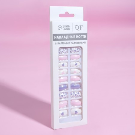 Follow nails, 24 pcs, with adhesive plates, almond shape, white/pink/lilac color-6
